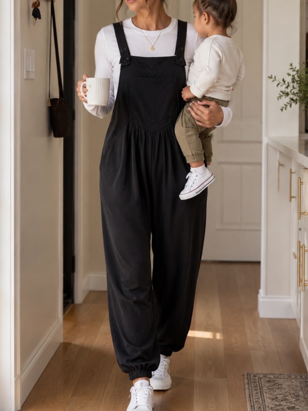 Halara Jogger overalls Womens Size Large Black Waffle Knit Casual Maternity